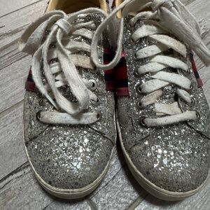 Gucci Silver Glitter Lace-Up Sneakers